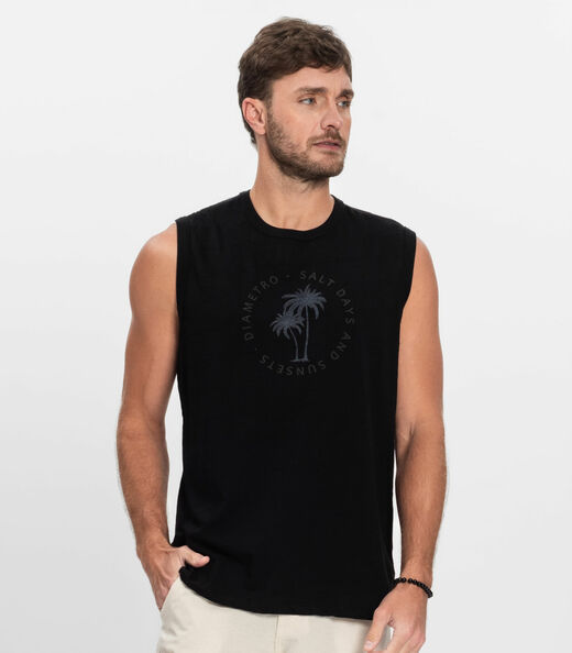 Regata Plus Masculina Malha Maquinetada Diametro Preto