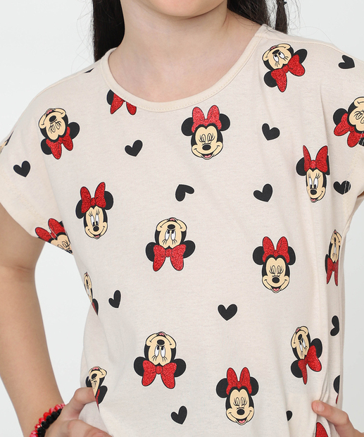 Blusa Infantil Estampa Minnie Tam 4 a 10 Bege