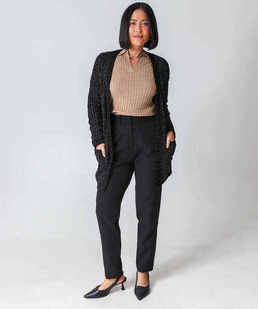 Cardigan Feminino Chenille Alongado Brilho Lurex Marisa Preto