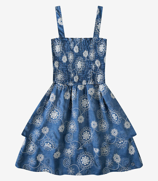 Vestido Feminino Bordado De Alça Minty Azul
