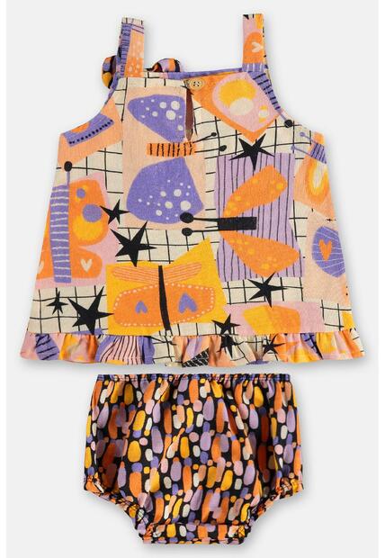 Conjunto Bebê com Bata e Calcinha Três e Já