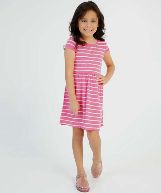 Vestido Infantil Listrado Manga Curta Marisa Tam 4 a 12