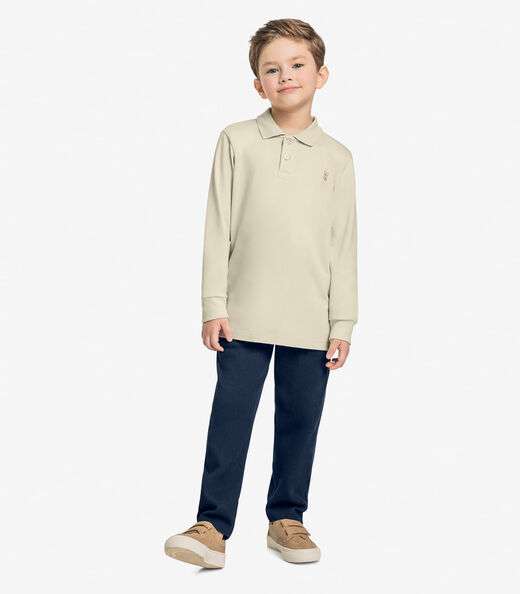 Polo Infantil Masculino Manga Longa Trick Nick Bege