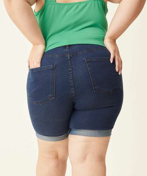 Bermuda Plus Size Feminina Jeans Barra Dobrada Marisa