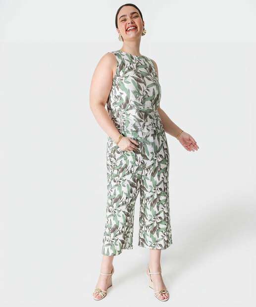 Image_Calça Plus Size Feminina Pantacourt Folhas Marisa Verde