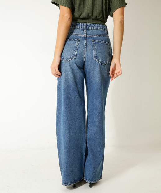 Calça Jeans Wide Leg Feminina Bolsos Marisa