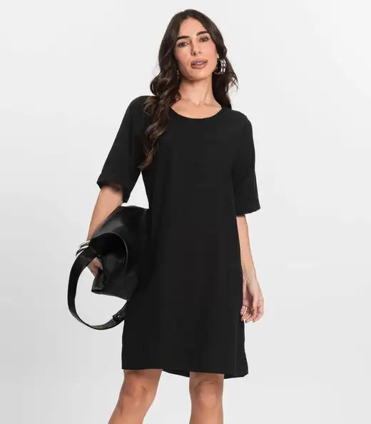 Vestido Curto Feminino Gola Redonda Endless Preto