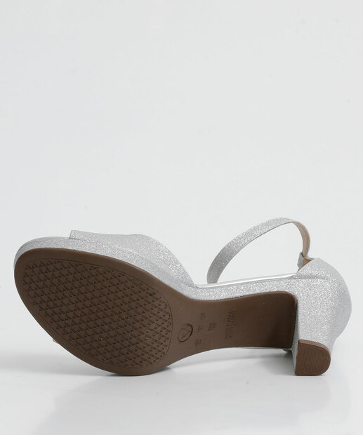 Sandália Meia Pata Feminina Salto Grosso Brilho Via Uno 