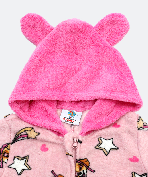 Pijama Macacão Infantil Capuz Patrulha Canina Tam 01 a 03 Rosa