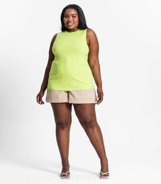 Regata Plus Size Em Ribana Canelada Secret Glam Verde