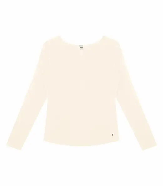Blusa Manga Longa Em Ribana Canelada Rovitex Bege