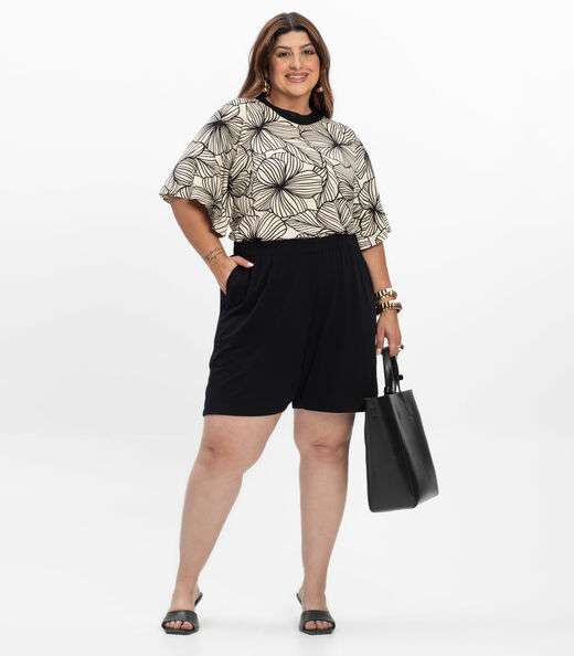 Blusa Manga Curta Feminina Plus Size Secret Glam Bege