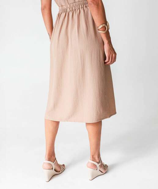Saia Midi Feminina Crinkle Marisa Bege