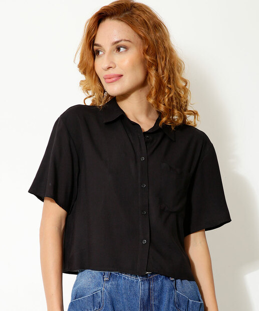 Camisa Cropped Feminina Bolso Manga Curta Marisa
