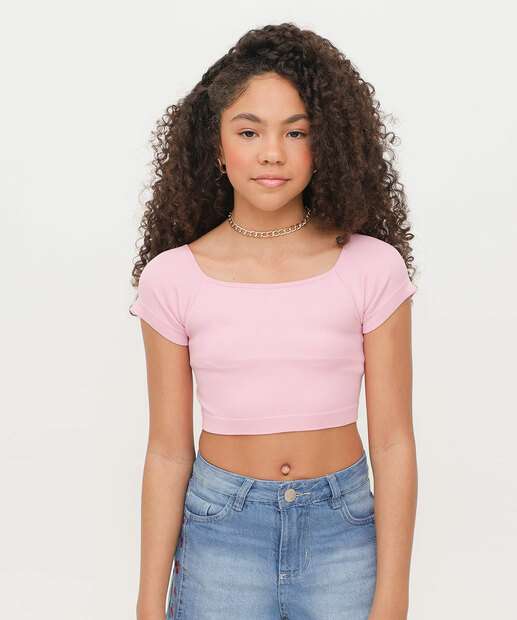 Blusa Juvenil Cropped Sem Costura Marisa Tam 10 a 16 Rosa