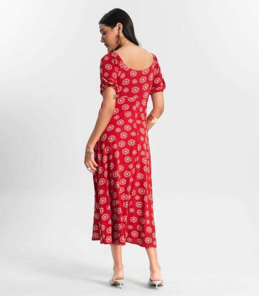 Vestido Feminino Midi Estampado Rovitex Vermelho