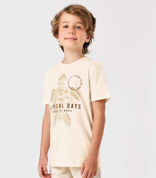 Camiseta Infantil Menino Meia Malha Trick Nick Bege