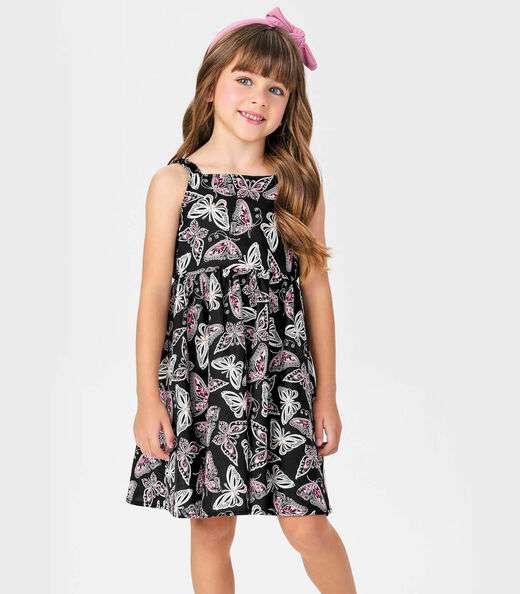 Image_Vestido Menina Popeline Borboletas Trick Nick Preto