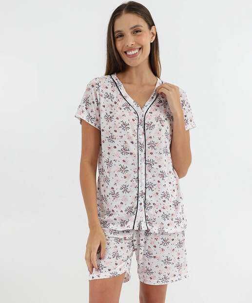 Image_Pijama Feminino Flores Manga Curta Marisa Off White