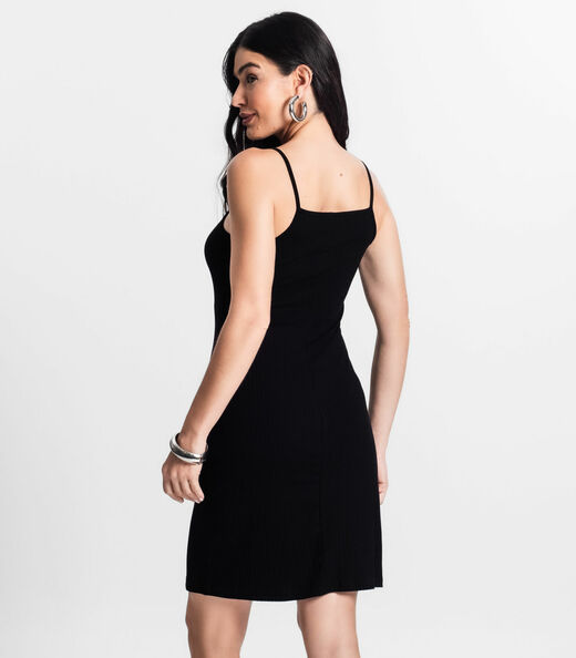 Vestido Canelado De Alça Select Preto