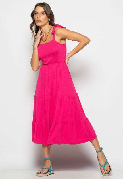 Image_Vestido Midi Babado Com Alça Amarração Malha Rosa Salvatore