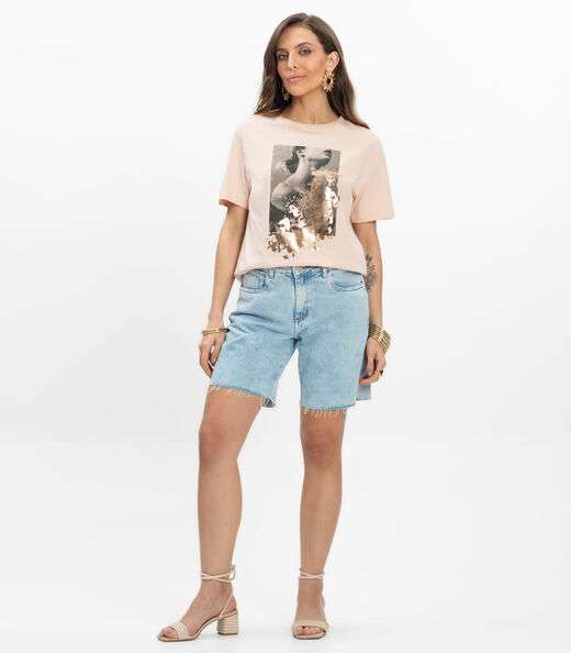 T-shirt em Meia Malha Feminina Endless Baunilha