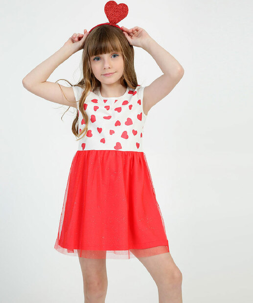 Vestido Infantil Tule Corações Brilho Marisa Tam 4 a 10