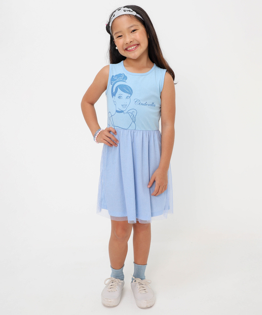 Vestido Infantil Fantasia Cinderela Disney Tam 4 a 10 Azul