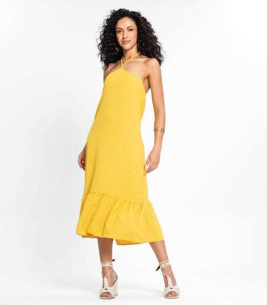 Image_Vestido Midi De Alça E Babados Em Air Flow Rovitex Amarelo