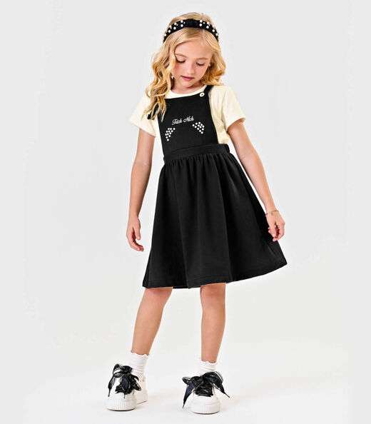 Conjunto Menina Blusa Com Salopete Trick Nick Preto