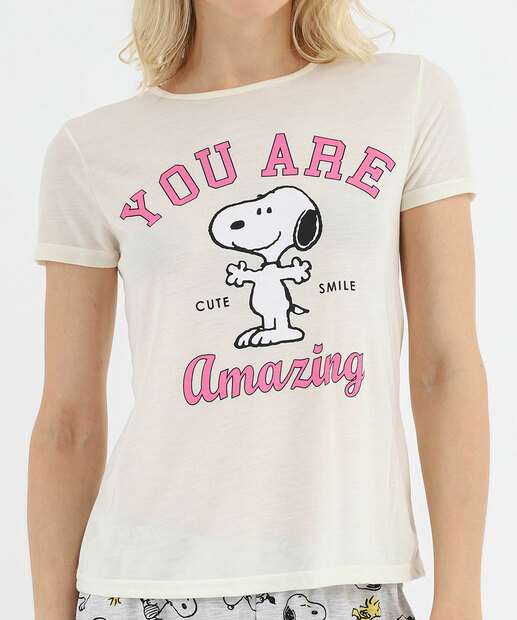 Pijama Feminino Estampa Snoopy Bege