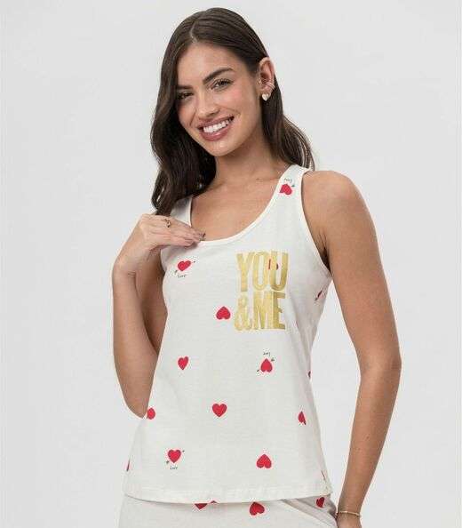 Short Doll Regata Corações Mensageira Da Paz Branco