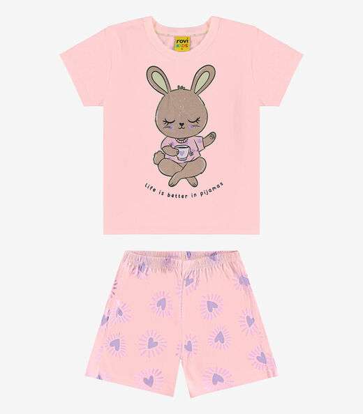 Pijama Infantil Feminino Meia Malha Rovi Kids Rosa