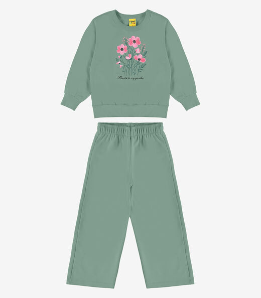 Conjunto Blusão Com Calça Wide Moletom Rovi Kids Verde