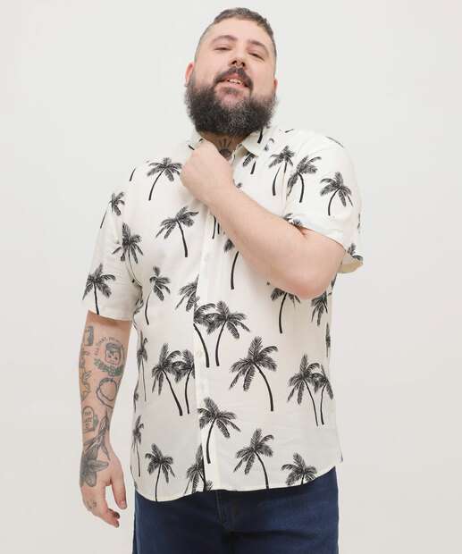 Camisa Plus size Masculina Estampa Coqueiros MR