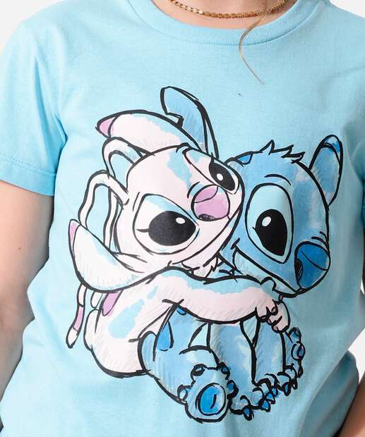 Camiseta Juvenil Estampa Stitch Disney Tam 10 a 16