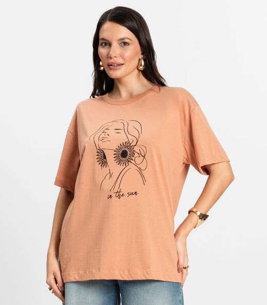 Blusa Feminina Manga Curta em Meia Malha Rovitex Marrom