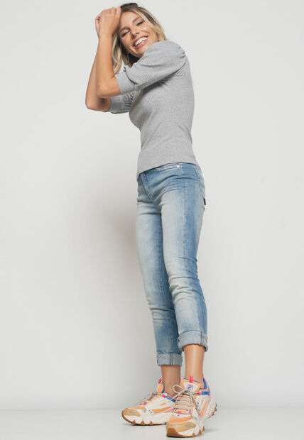 Blusa  Princesa Manga Curta Canelada Mescla