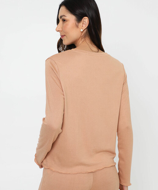 Pijama Feminino Tricô Estampa Frase Marisa Bege