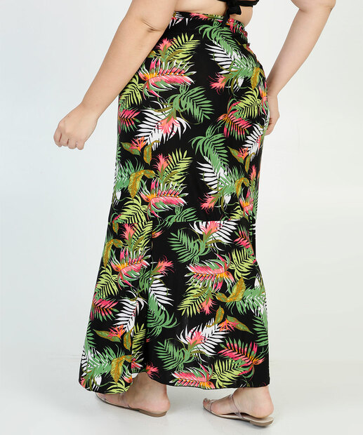 Saída De Praia Plus Size Saia Pareô Liganete Folhas Amarração 