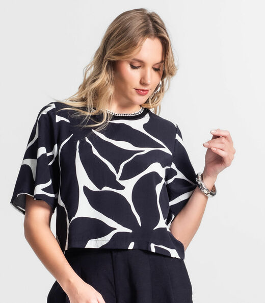 Blusa De Viscose Khyara Estampada Feminina Endless Preto