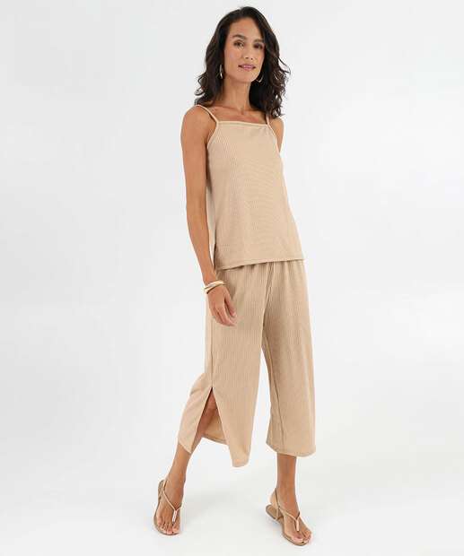 Image_Calça Pantacourt Feminina Canelada Marisa Bege