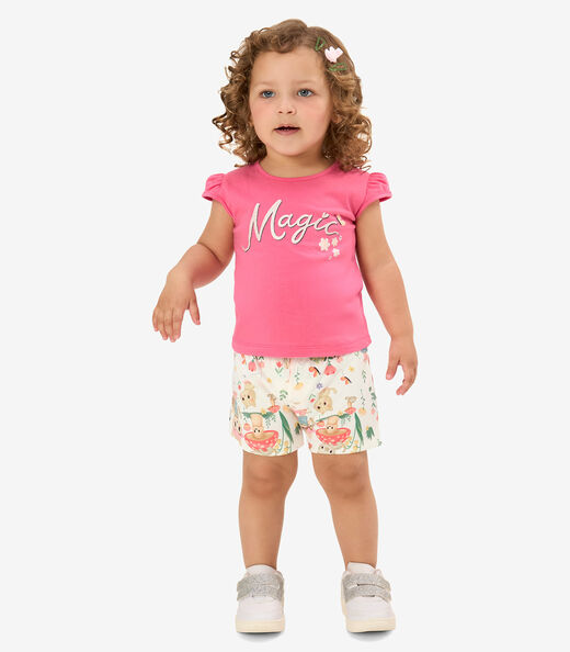 Conjunto Infantil Blusa Com Shorts Rovi Kids Rosa