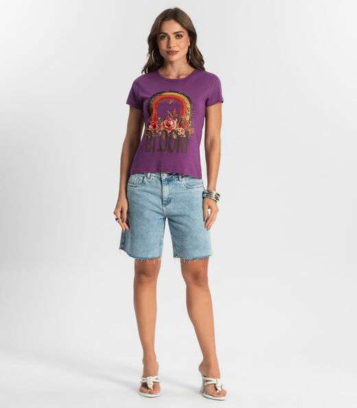 Blusa Baby Look Feminina Estampada Select Roxo