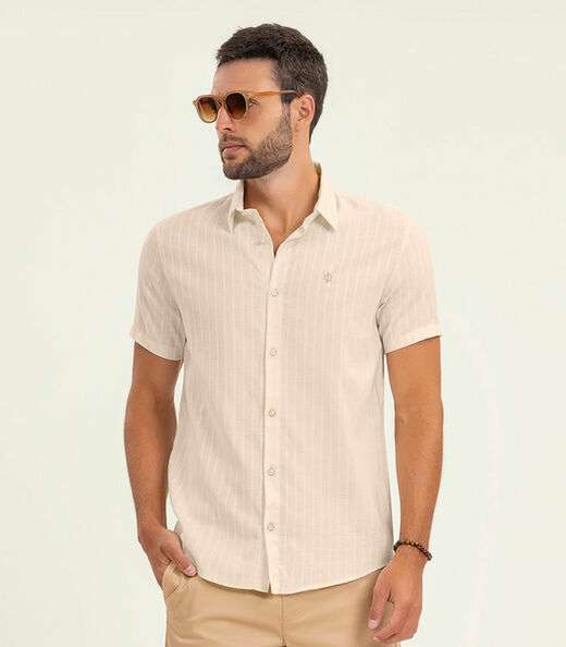 Camisa Masculina Manga Curta Diametro Bege