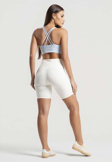 Top Fitness Alças Cruzadas com Zíper e Bojo Poliamida Azul Wemood