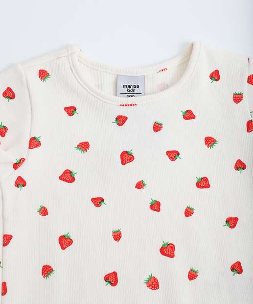 Blusa Infantil Canelada Morangos Marisa Tam 1 a 3 Off White