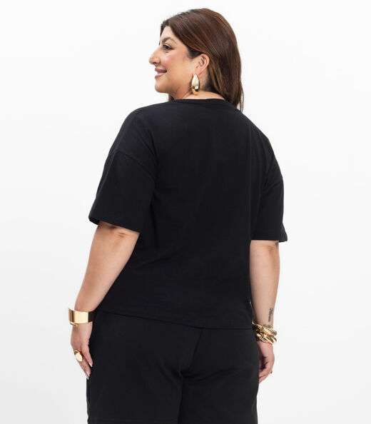 Blusa Manga Curta Feminina Plus Size Secret Glam Preto