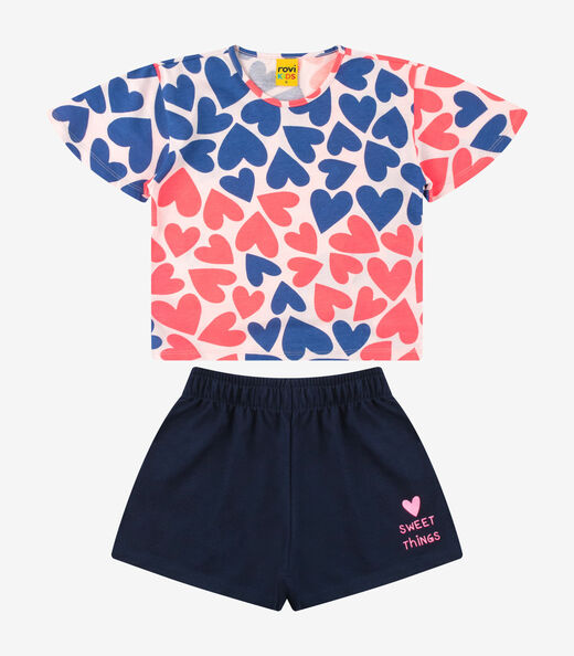 Conjunto Blusa com Shorts Meia Malha Rovi Kids Rosa