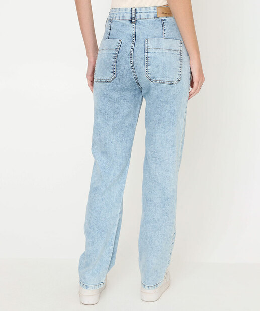 Calça Jeans Reta Petit Feminina Bolsos Sawary Azul